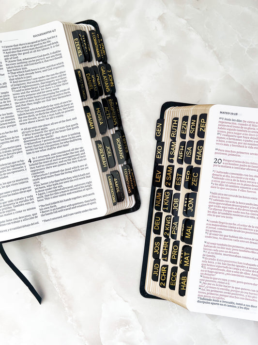 Black glossy gold embossed Bible tabs