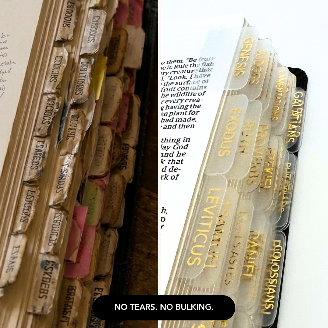 Large Clear Bible Tabs with Gold Foil | Minimalist Bible Index Tabs for Easy Navigation