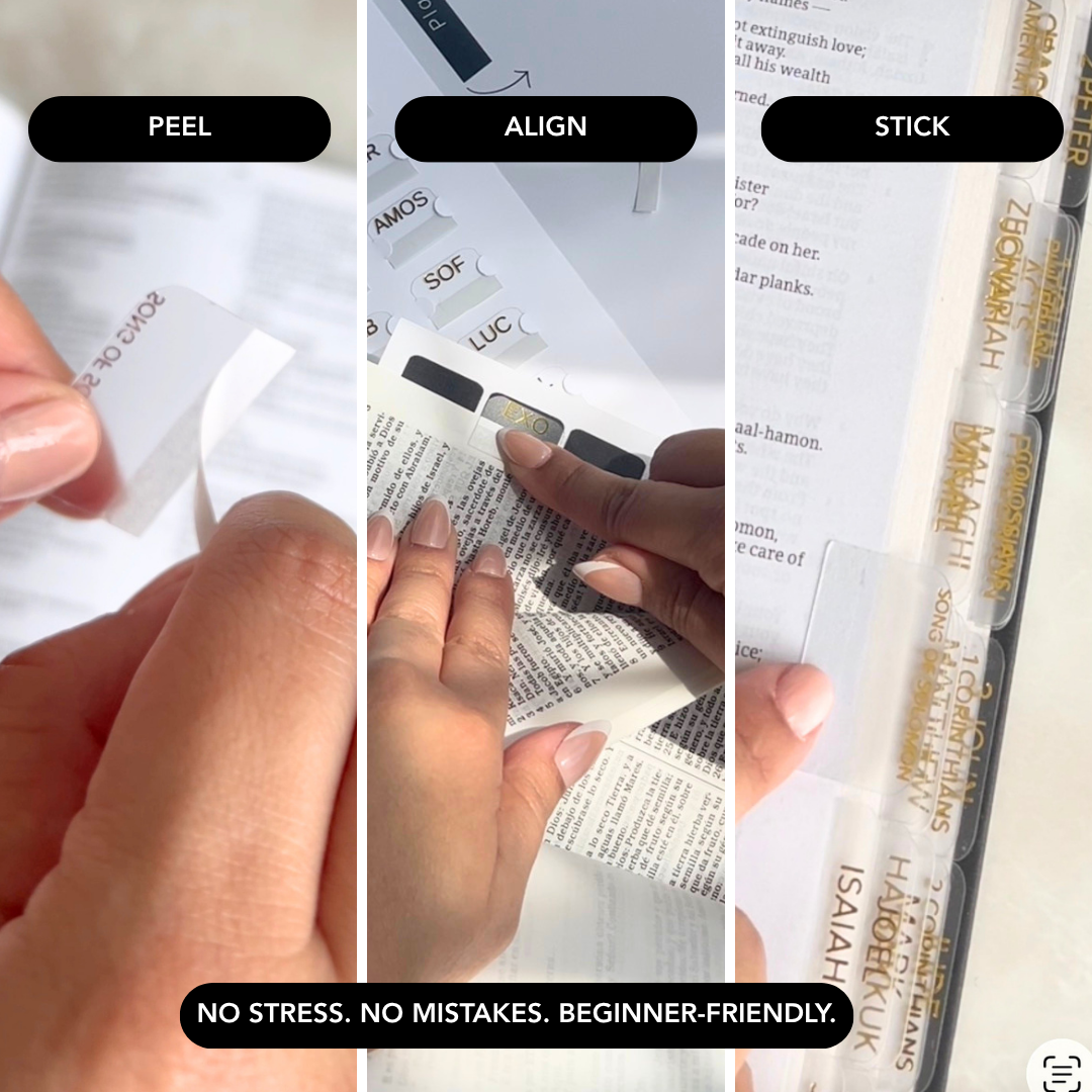 Large Clear Bible Tabs with Gold Foil | Minimalist Bible Index Tabs for Easy Navigation