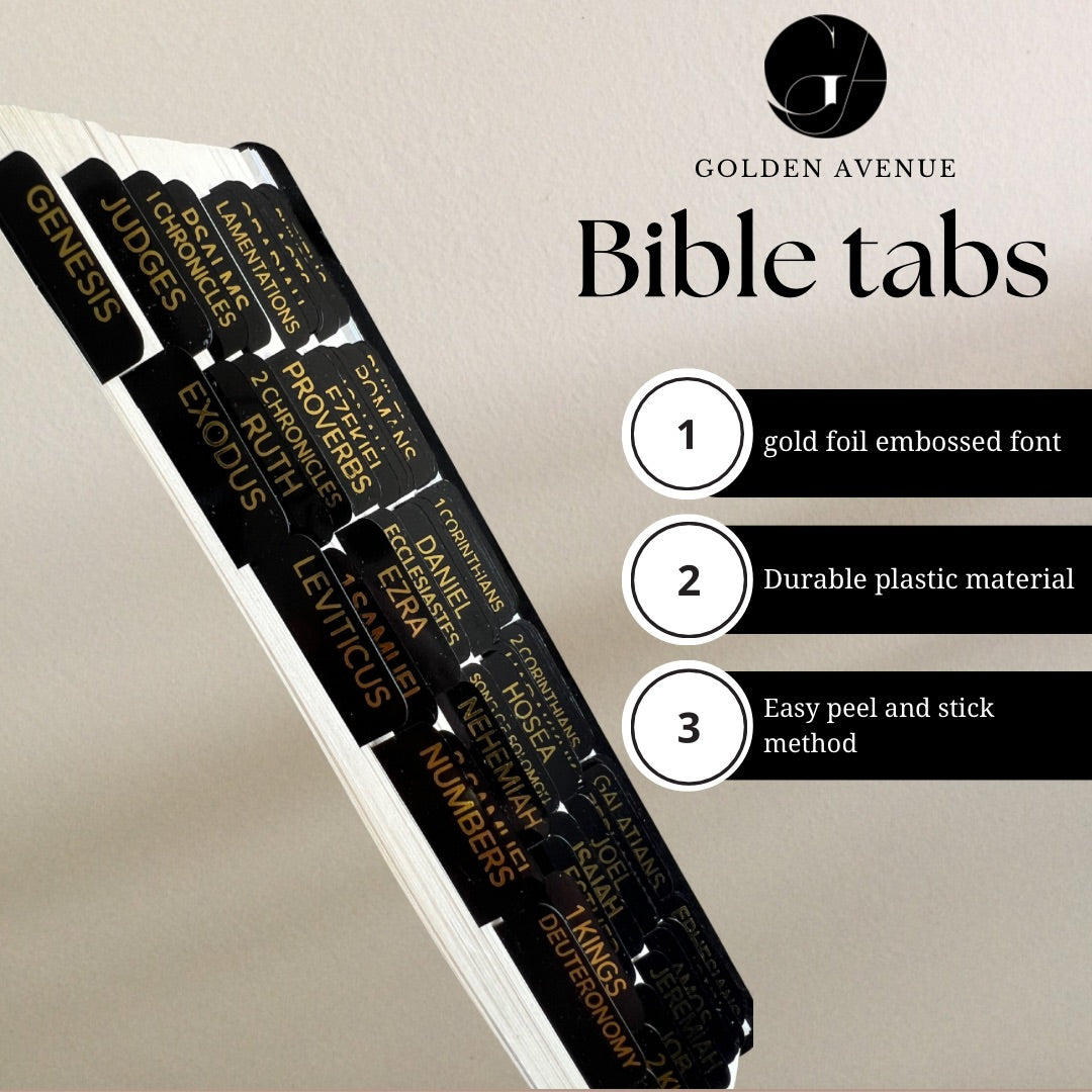 Black glossy gold embossed Bible tabs