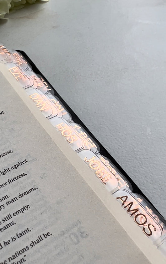 Clear Bible Tabs with Rose Gold Foil – Elegant,minimalist, 66 Books