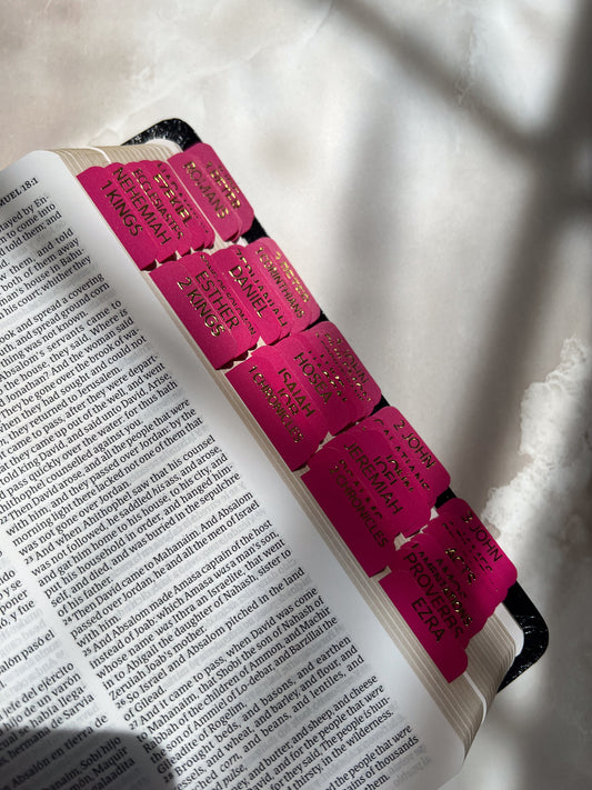 Hot Pink Bible Tabs – Elegant  minimalist Gold  Lettering | 66 Books