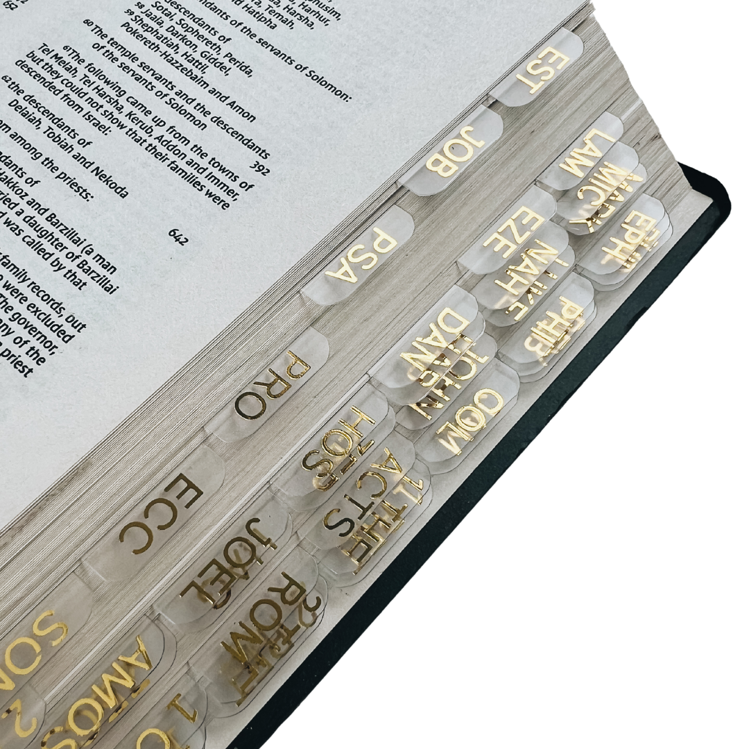 mini Clear Bible Tabs with Gold Foil – Elegant, minimalist, 66 Books