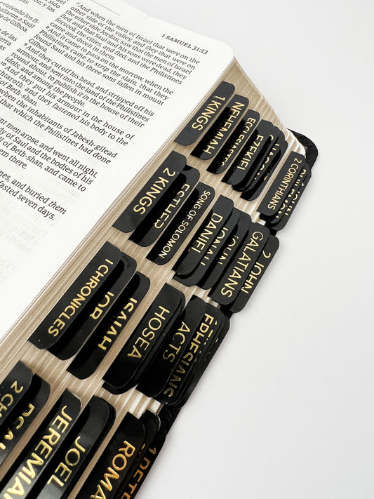 Black glossy gold embossed Bible tabs
